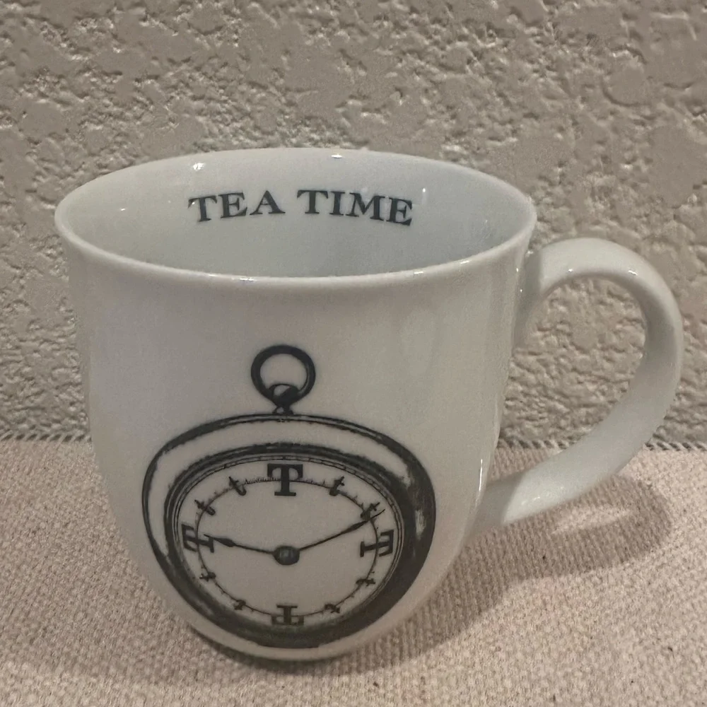 Pottery Barn Tea Time White Black Mug